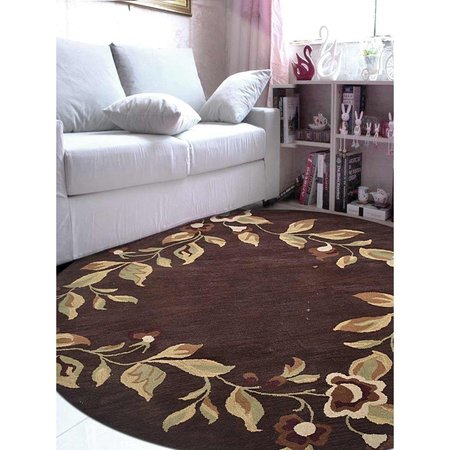 GLITZY RUGS 8 x 8 in. Hand Tufted Wool Round Area Rug Floral, Brown UBSK00670T0004B8